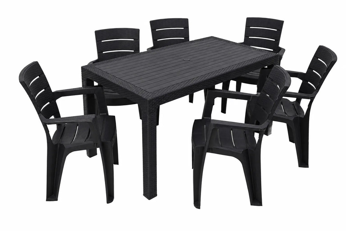 Kunert Garden furniture set Adler: table 140x80 cm + 6 chairs, rattan look – graphite