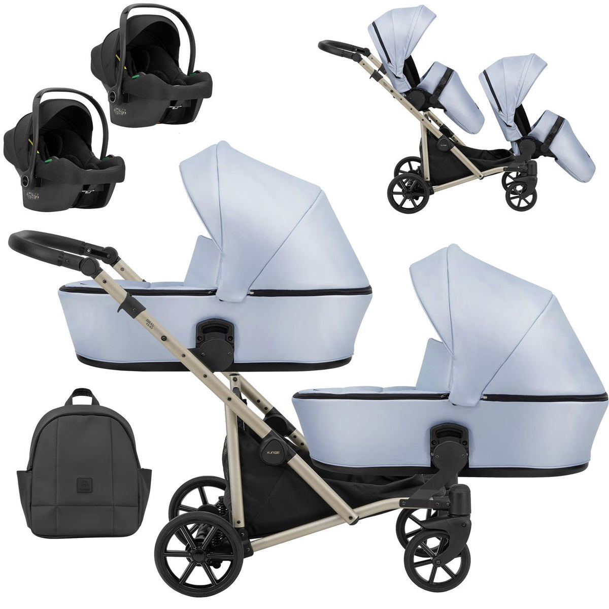 Kunert Brav Duo 3-in-1 Twin Stroller – Baby Blue Eco – image 1