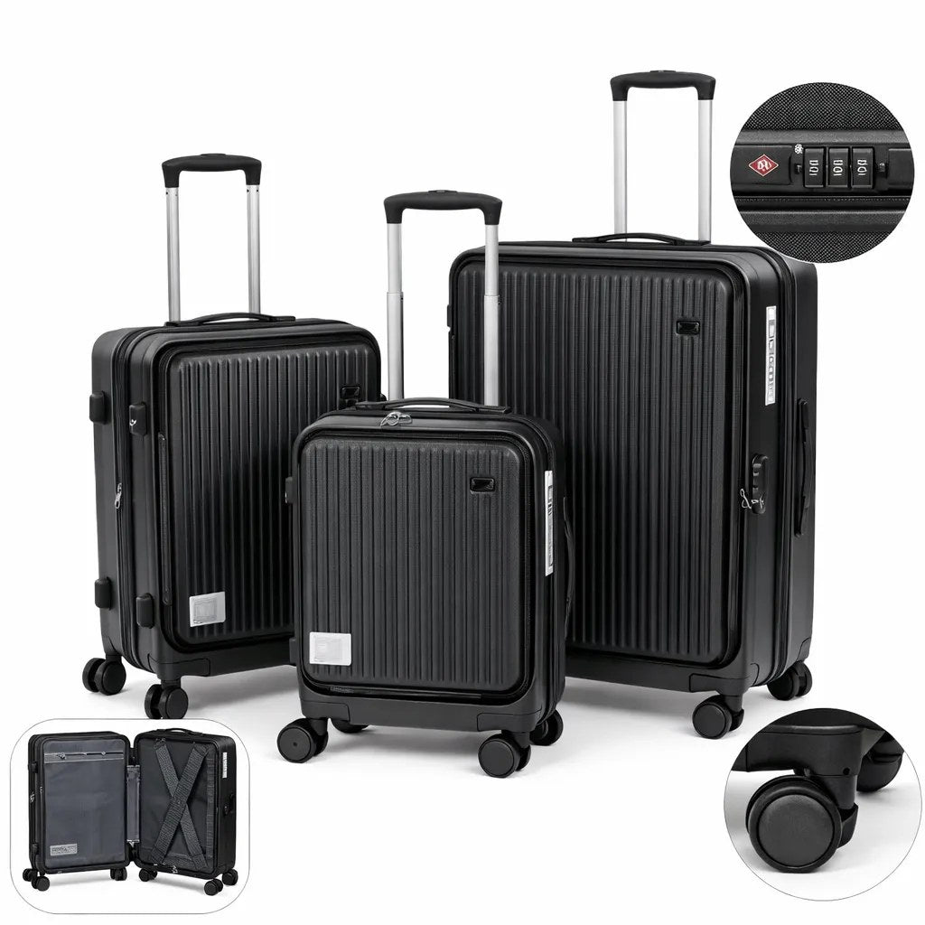 Kunert Hard-shell suitcase set Tabi, 3 pieces, 360° wheels, combination lock – black - photo 3