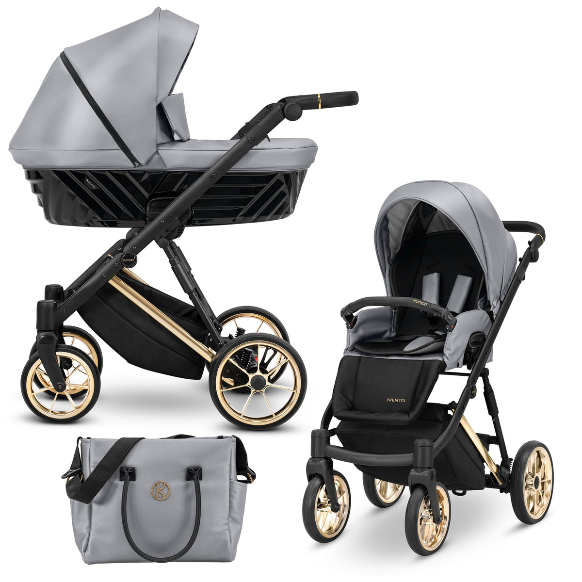 Wózek dziecięcy Kunert Ivento Premium 2w1 - złota rama - kolor: Eco Grey Metalic