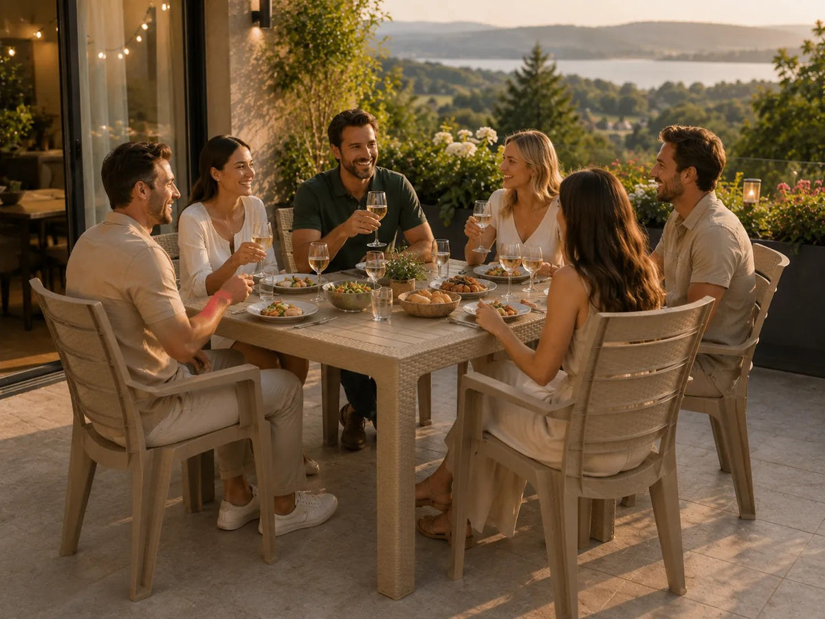 Kunert Garden furniture set Adler: table 140x80 cm + 6 chairs, rattan look – cappuccino - photo 3