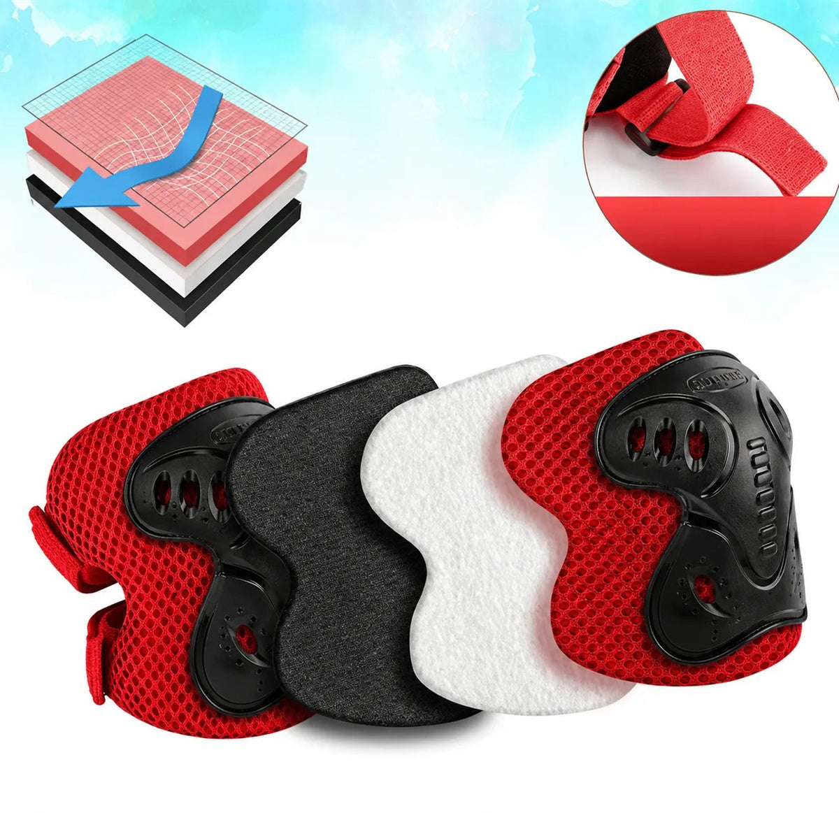 Kunert Kids protective gear set Tomi 2, 6-piece: knee, elbow and wrist guards – black-red - photo 7