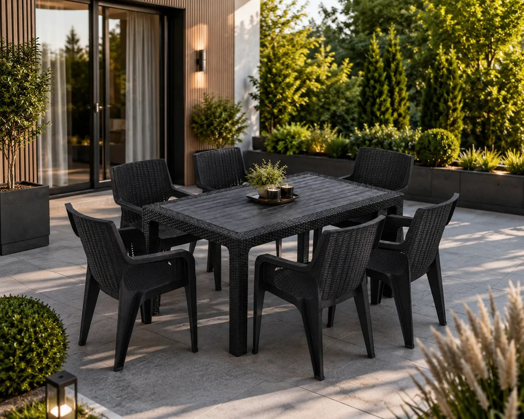 Kunert Garden furniture set Solo 6+1: table + 6 chairs, rattan look – graphite - photo 5