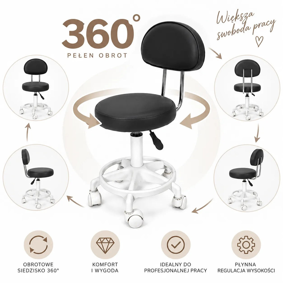 Kunert Beauty stool Sorelle with backrest, height-adjustable - photo 8