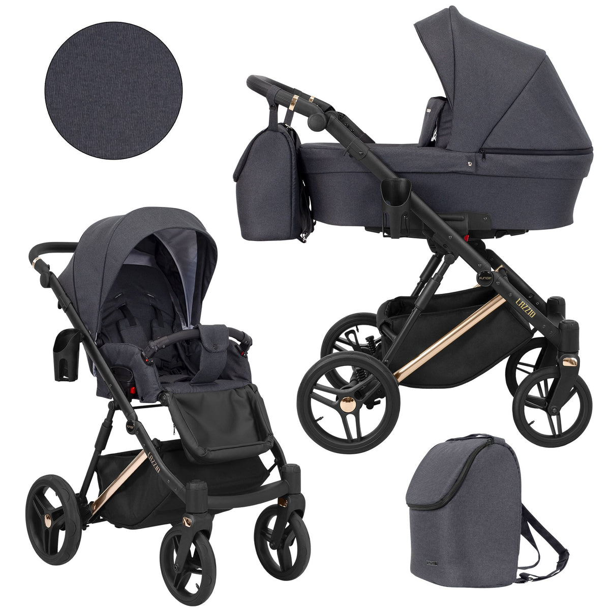 Wózek dziecięcy Kunert Lazzio Premium 2w1 - Miedziana rama - kolor: Antracyt