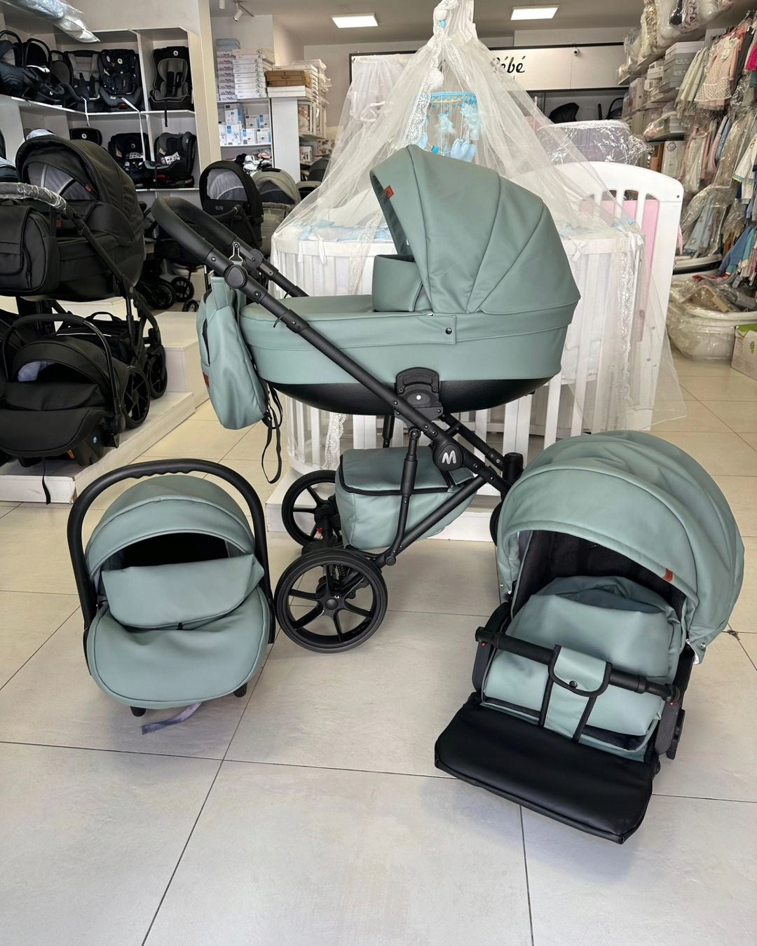 MOMMO Deluxe 3-in-1 Stroller – Mint – image 14