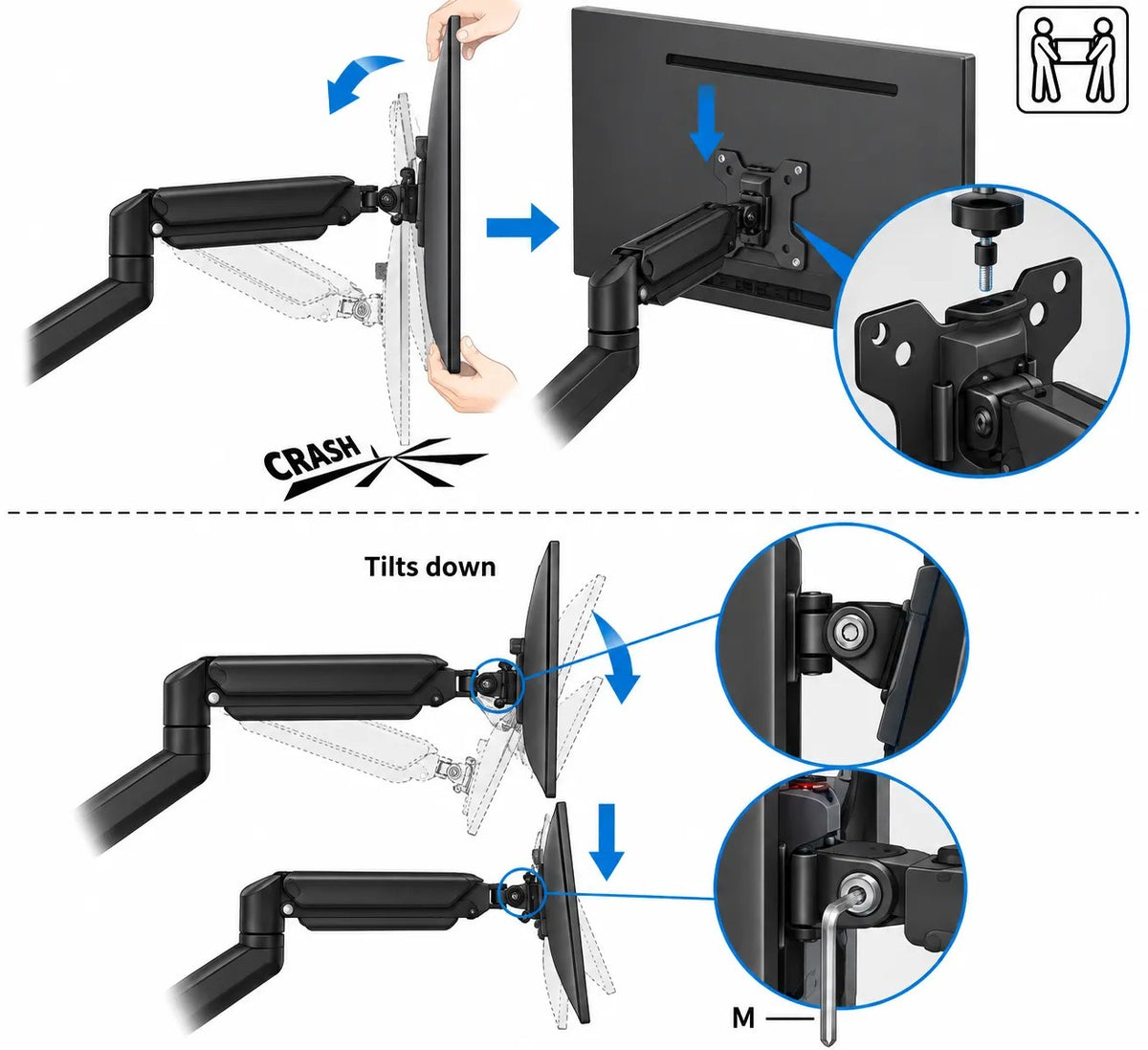 Kunert Dual-monitor desk mount for two 17–32" screens - photo 3