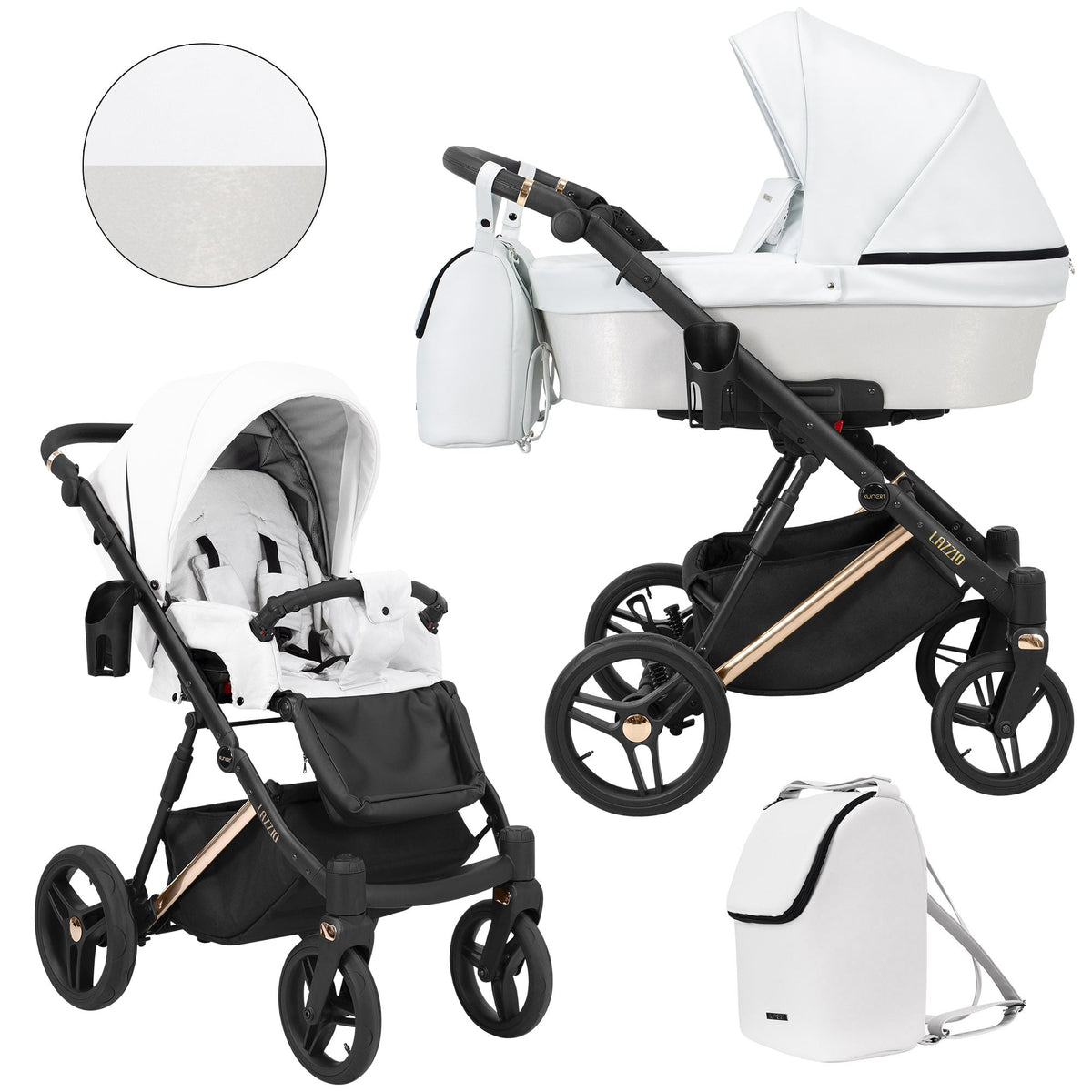 Wózek dziecięcy Kunert Lazzio Premium 2w1 - Miedziana rama - kolor: Biały Eco