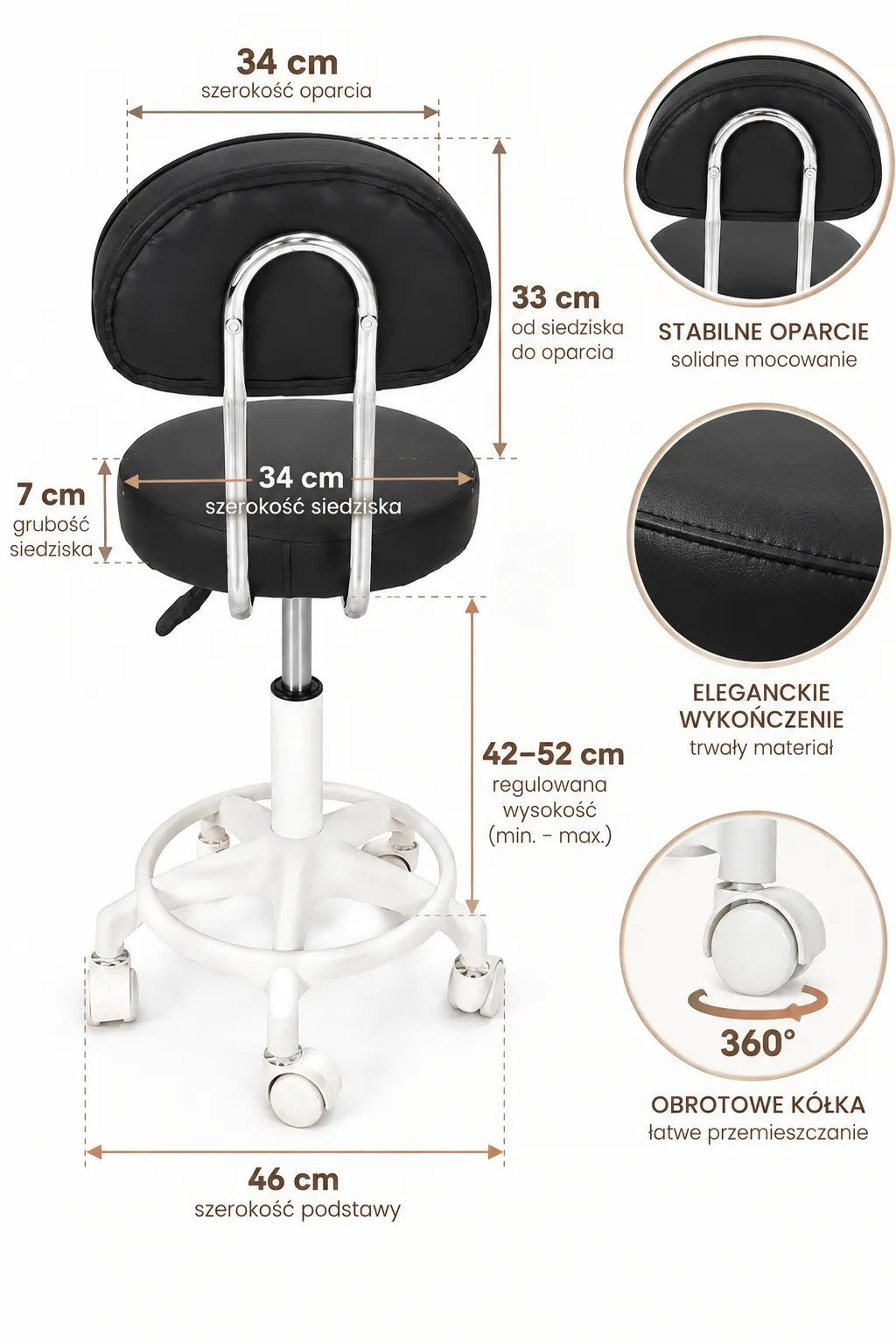 Kunert Beauty stool Bella with backrest, swivel – black - photo 10