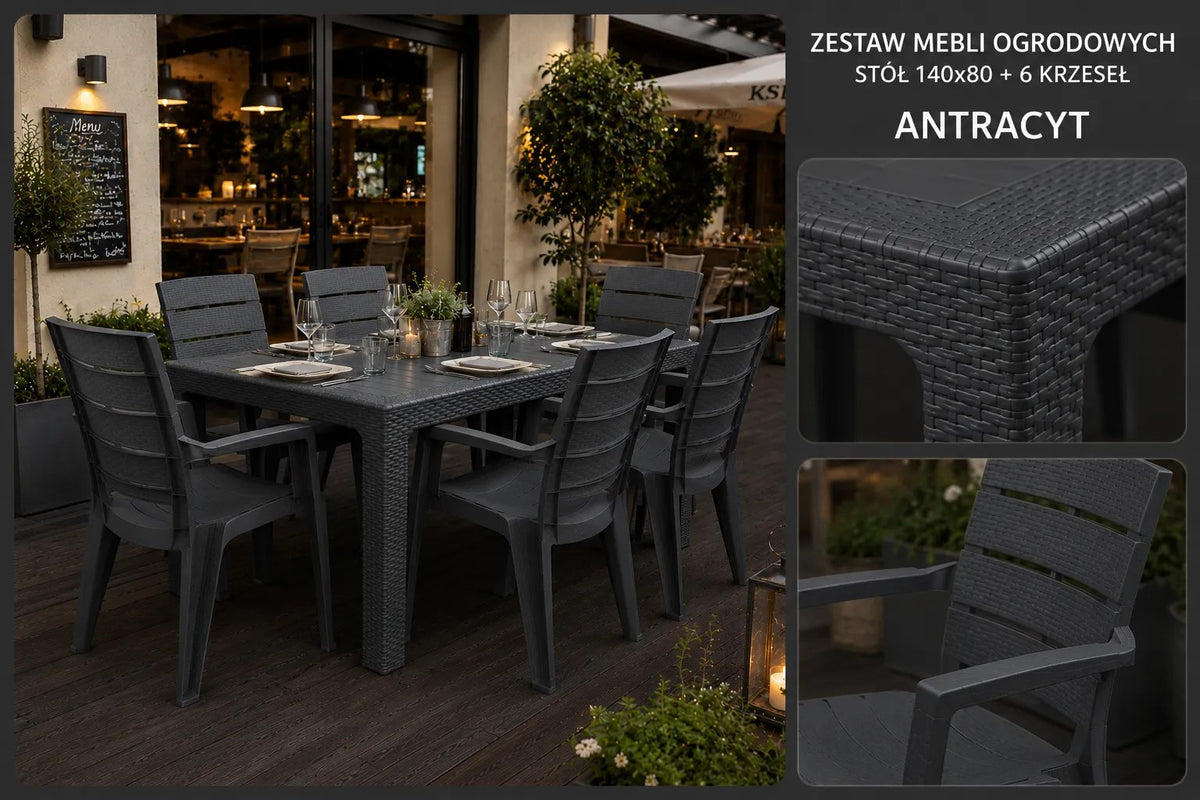 Kunert Garden furniture set Adler: table 140x80 cm + 6 chairs, rattan look – graphite - photo 7