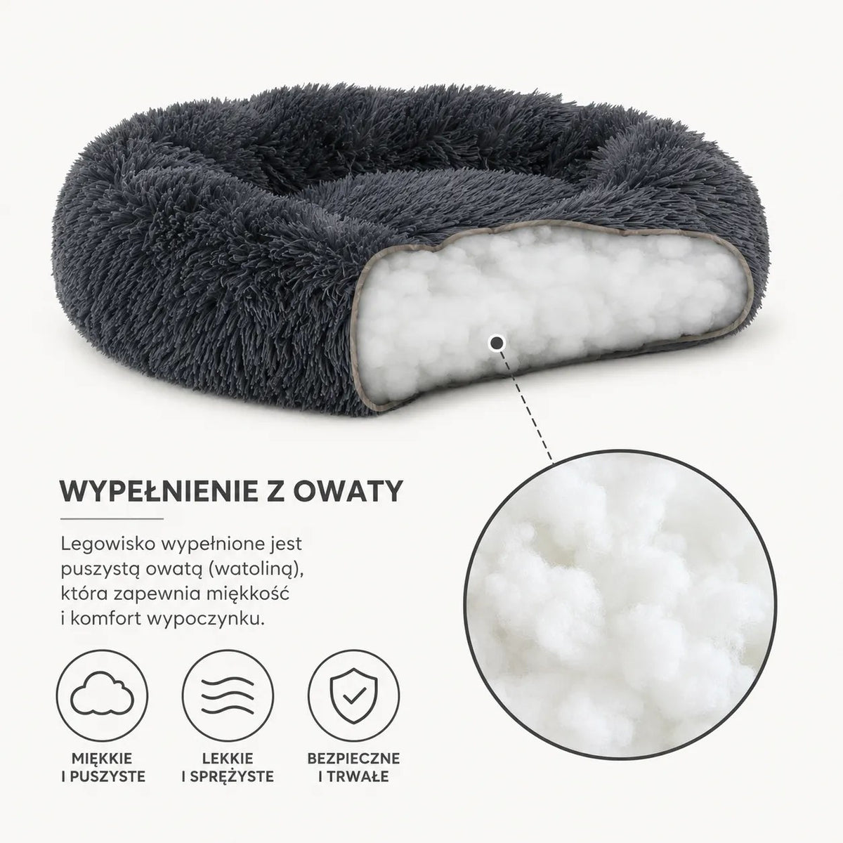Kunert Round fluffy dog & cat bed MILO 80 cm – grey