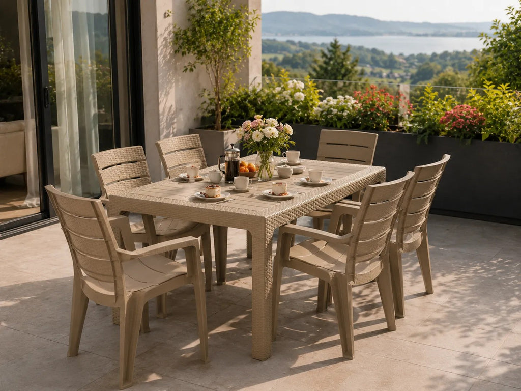 Kunert Garden furniture set Adler: table 140x80 cm + 6 chairs, rattan look – cappuccino - photo 2