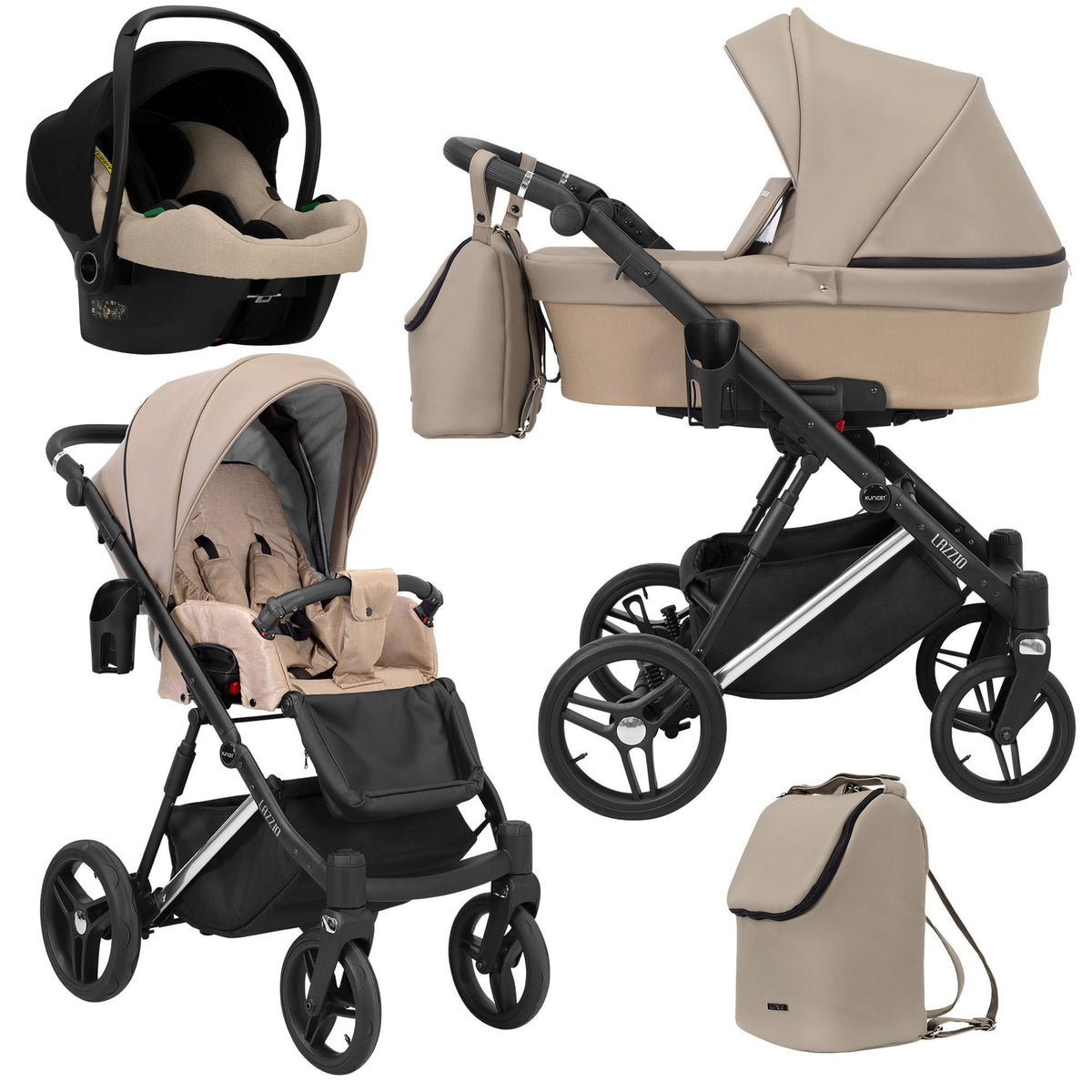 Wózek dziecięcy Kunert Lazzio Premium 3w1 - Srebrna rama - kolor: Cappucino Eco