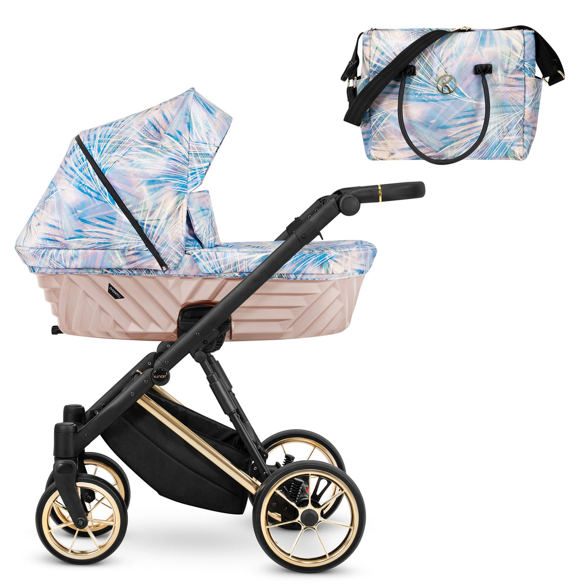 Kunert Ivento Premium Pram with Carrycot – Gold Frame – Pastel Grass