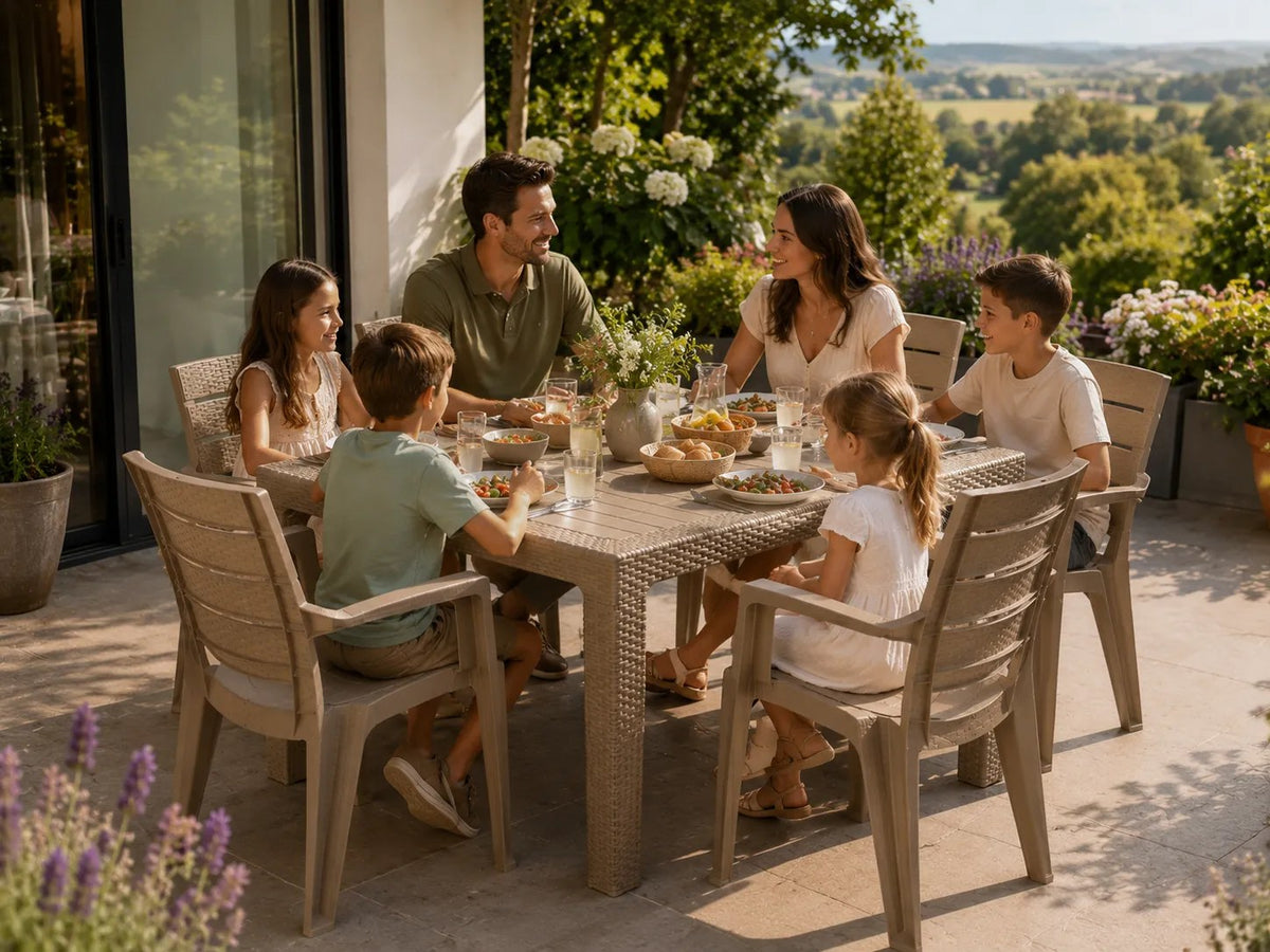 Kunert Garden furniture set Adler: table 140x80 cm + 6 chairs, rattan look – cappuccino - photo 4