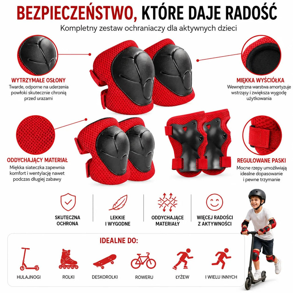 Kunert Kids protective gear set Tomi 1, 6-piece: knee, elbow and wrist guards – black-red - photo 3