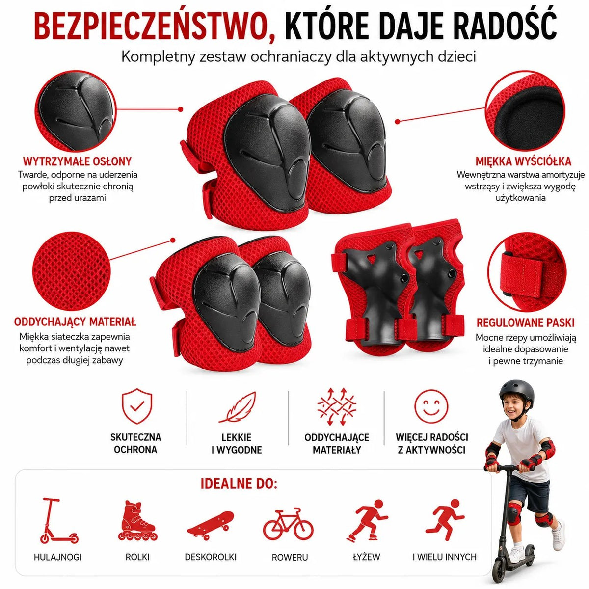Kunert Kids protective gear set Tomi 1, 6-piece: knee, elbow and wrist guards – black-red - photo 3
