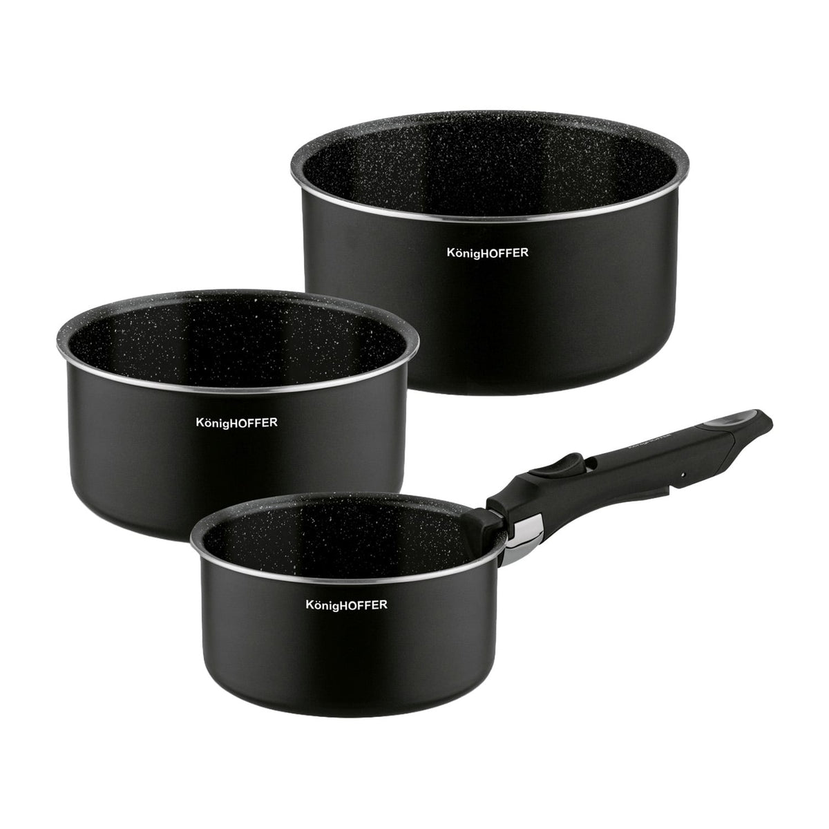 Konighoffer Spinel Black Cookware Set – 16/18/20 cm, Detachable Handle - photo 2
