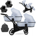 Wózek bliźniaczy Kunert Brav Duo 3w1 - czarna rama - kolor: Baby Blue Eco