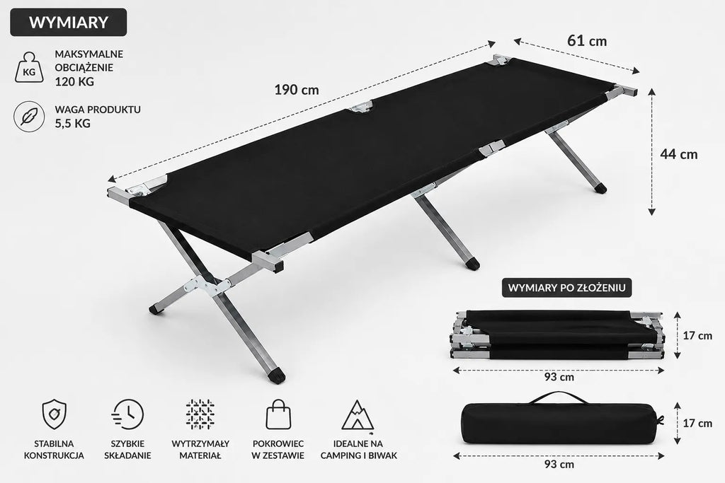 Kunert Folding camp bed Iron with carry bag, up to 120 kg – black - photo 10