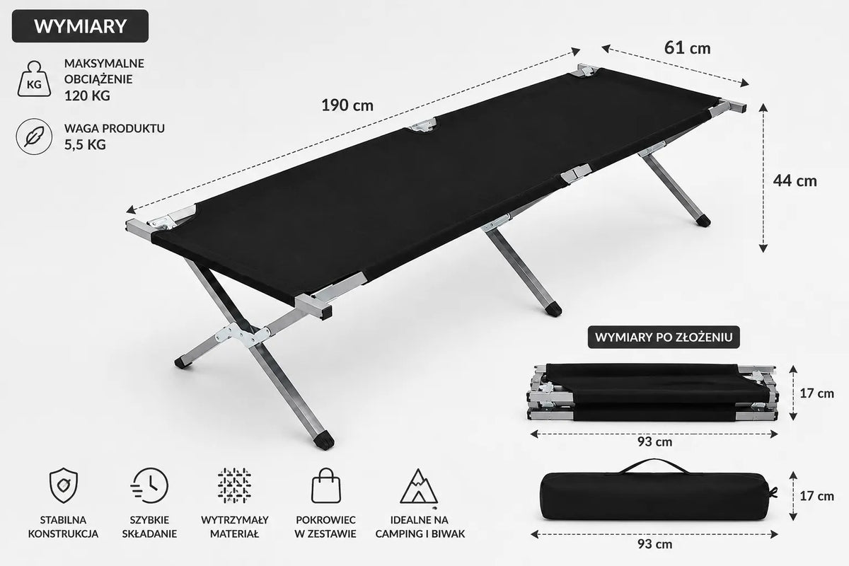 Kunert Folding camp bed Iron with carry bag, up to 120 kg – black - photo 10