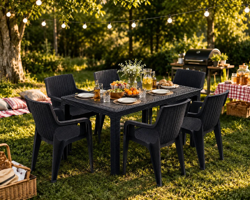 Kunert Garden furniture set Solo 6+1: table + 6 chairs, rattan look – graphite - photo 6