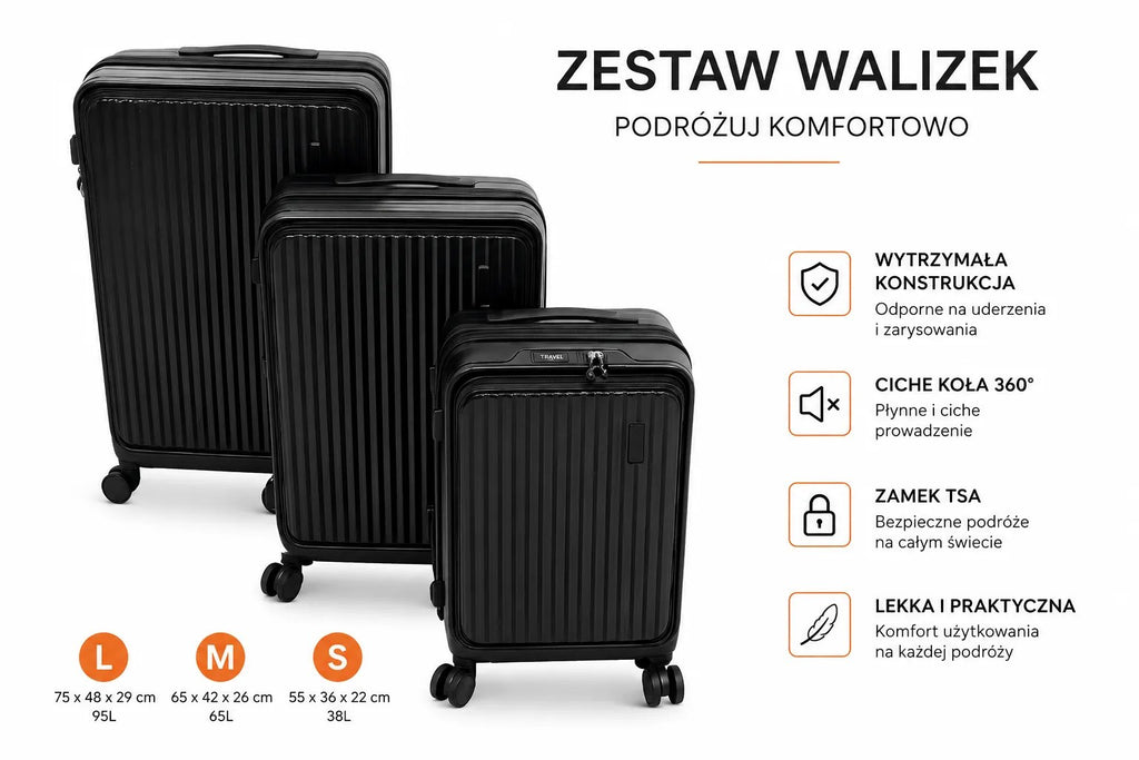 Kunert Hard-shell suitcase set Tabi, 3 pieces, 360° wheels, combination lock – black - photo 9