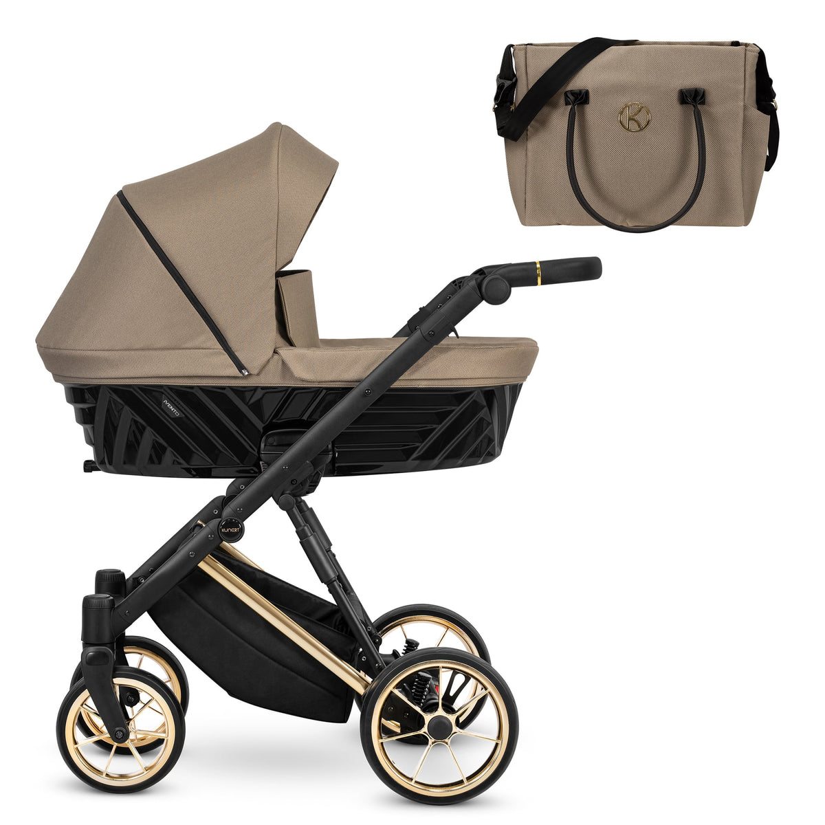 Kunert Ivento Premium barnevogn med liggedel – Gullfarget ramme – Caramel Macchiato
