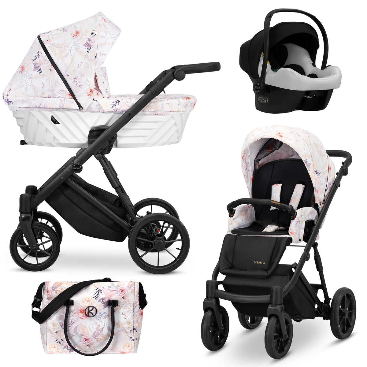 Kunert Ivento 3-in-1 Stroller – Delicate Flowers – image 1