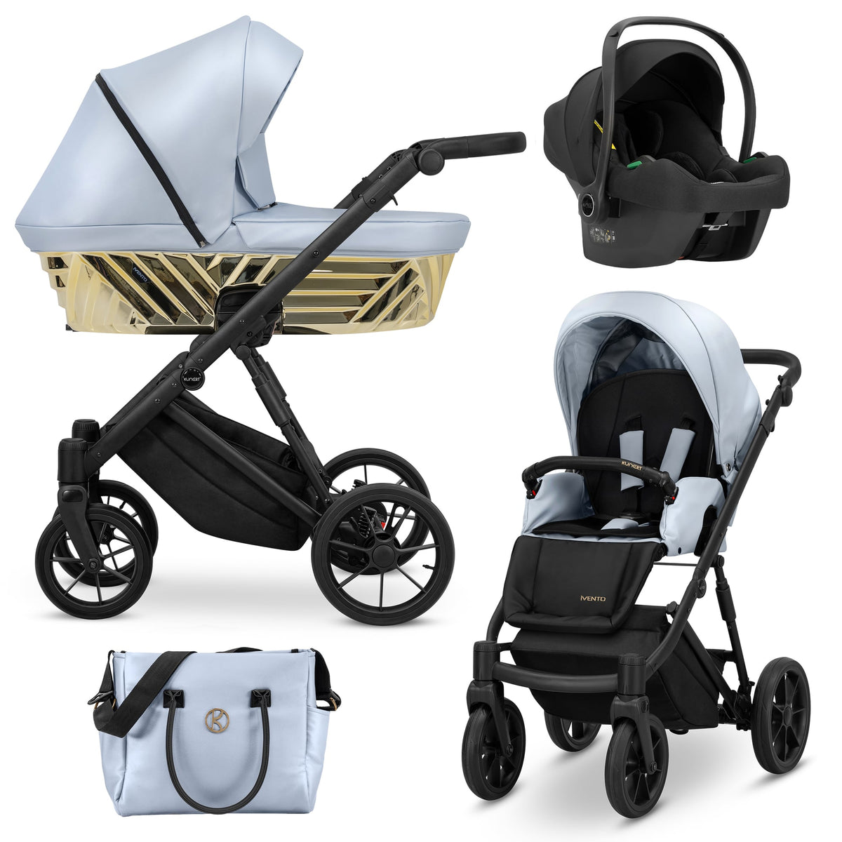 Wózek dziecięcy Kunert Ivento Glam 3w1 - kolor: Eco Baby Blue Metalic