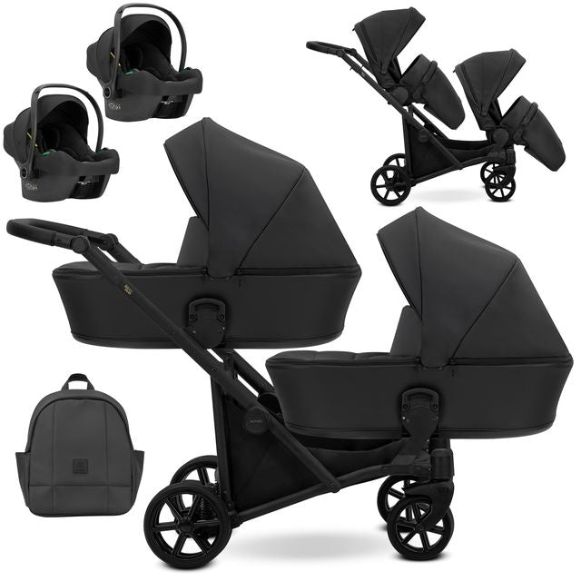 Kunert Brav Duo 3-in-1 Twin Stroller – Black Eco – image 1