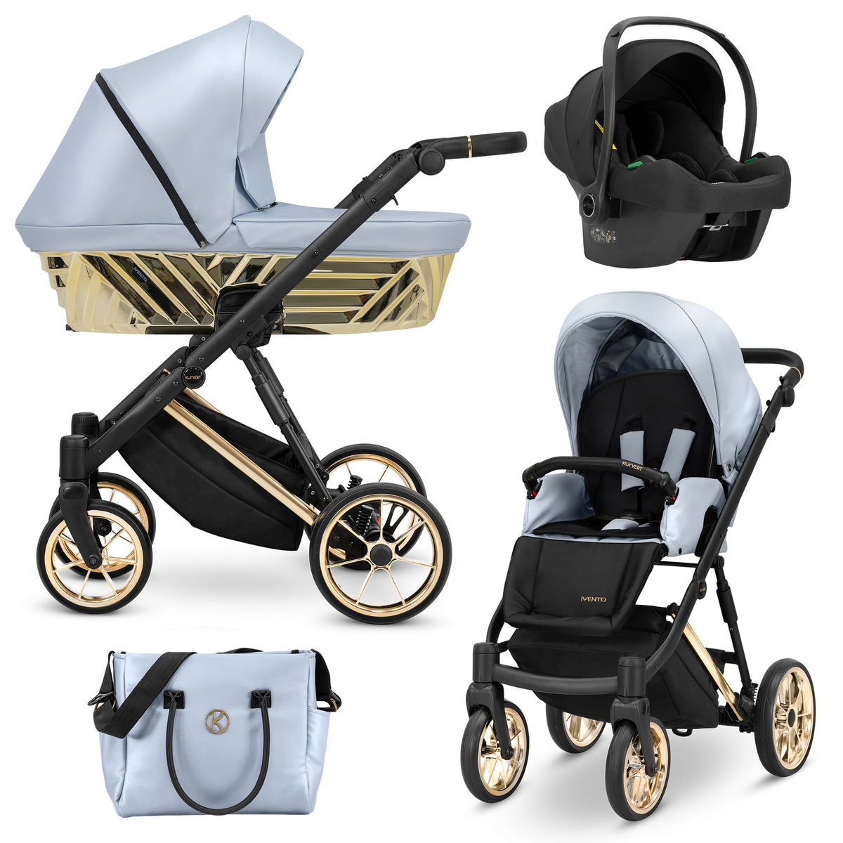 Kunert Ivento Glam Premium 3-in-1 Stroller – Eco Baby Blue Metalic – image 1