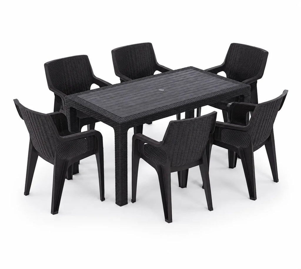 Kunert Garden furniture set Solo 6+1: table + 6 chairs, rattan look – graphite