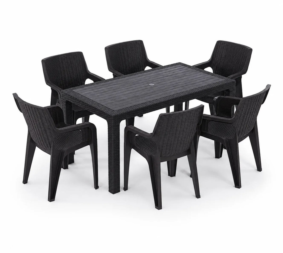 Kunert Garden furniture set Solo 6+1: table + 6 chairs, rattan look – graphite