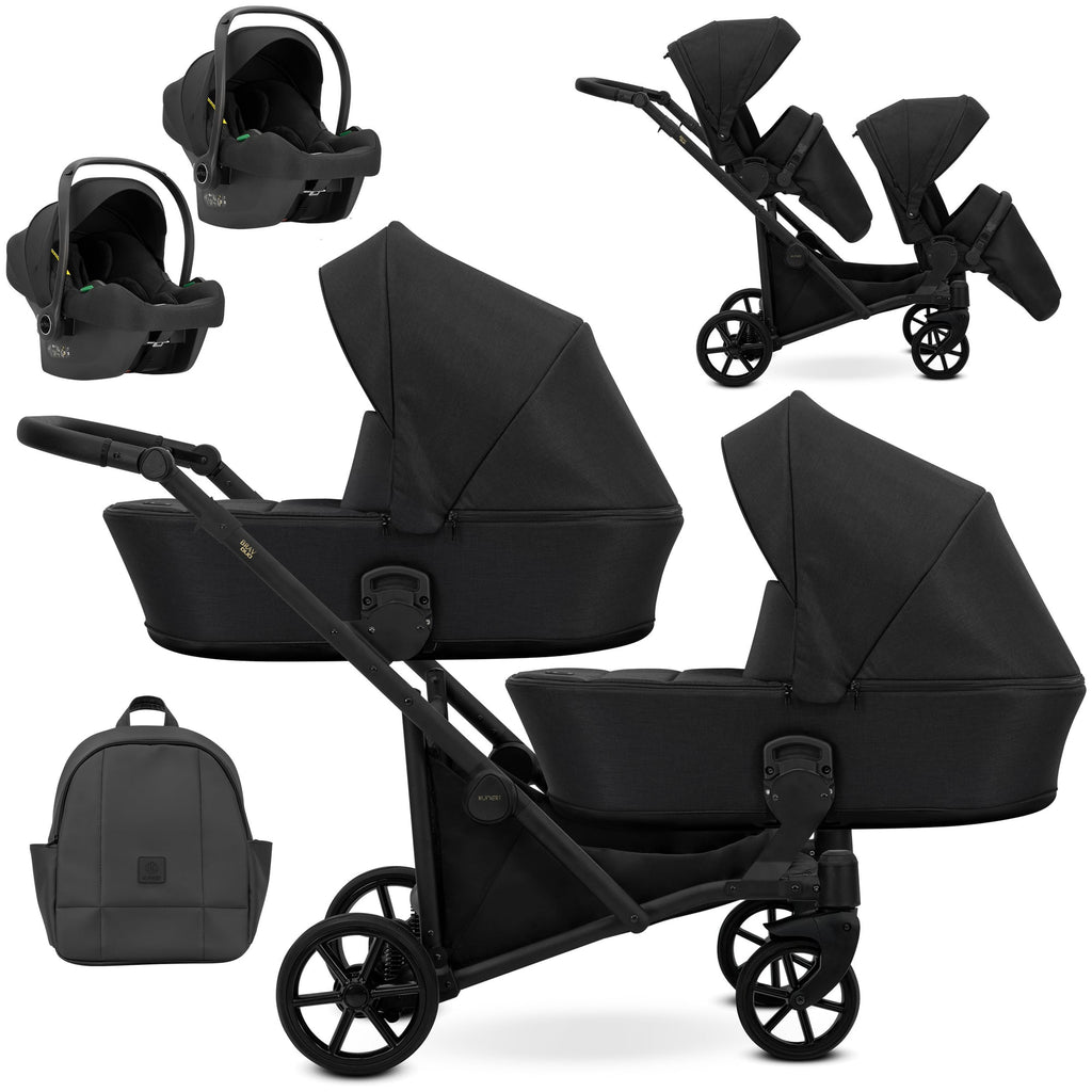 Kunert Brav Duo 3-in-1 Twin Stroller – Black – image 1