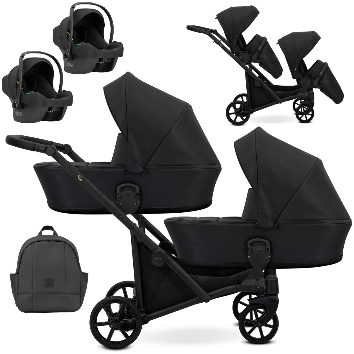 Kunert Brav Duo 3-in-1 Twin Stroller – Black – image 1