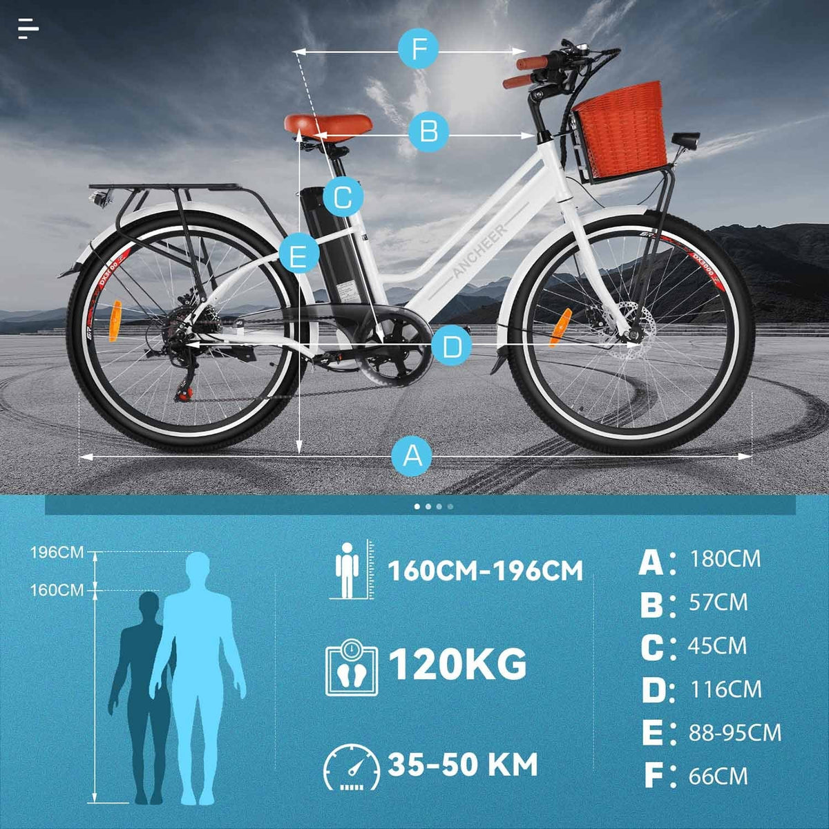 Ancheer AMAK00012 Women's Electric Bike 26" – White - photo 12