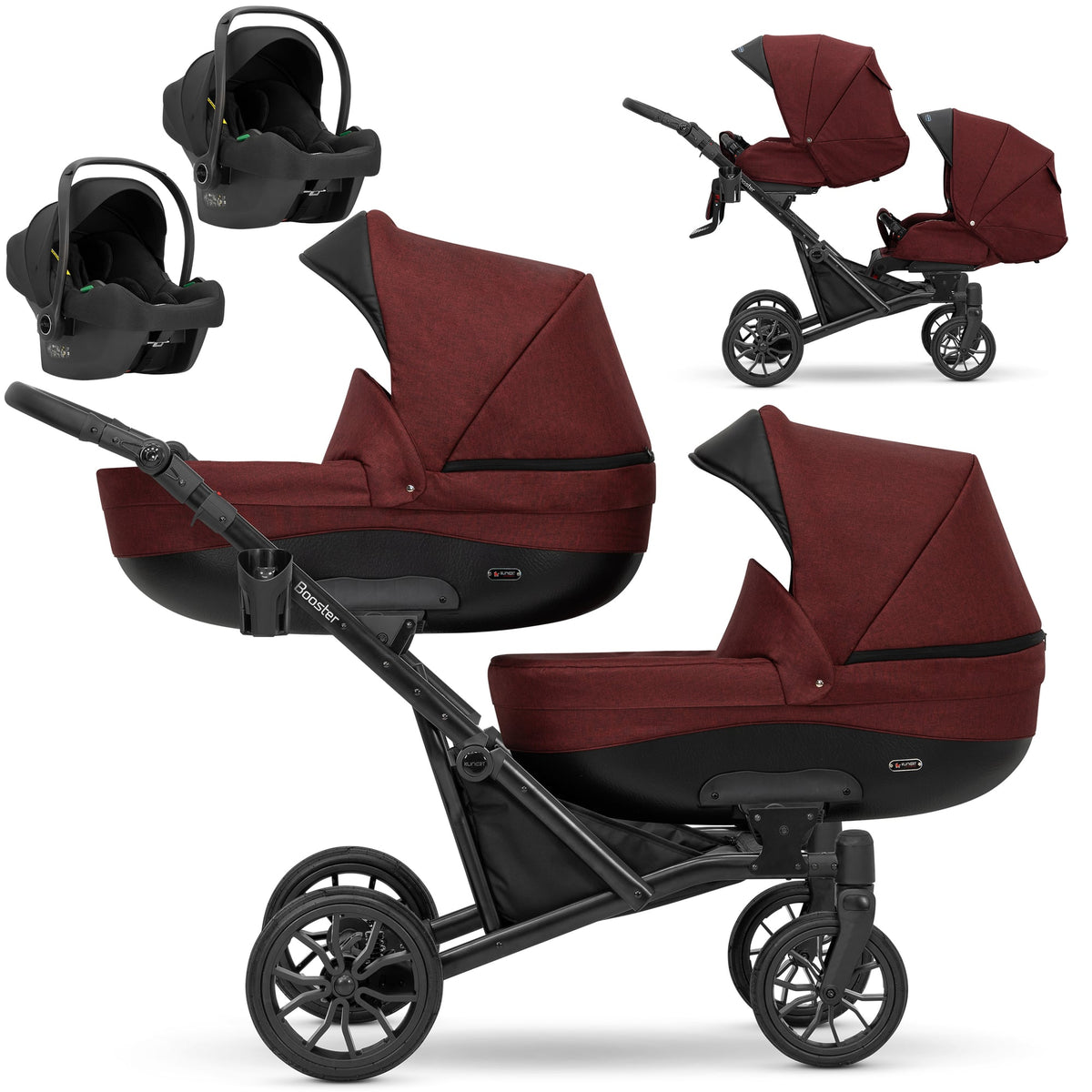 Kunert Booster 3-in-1 Twin Stroller – Burgundy – image 1