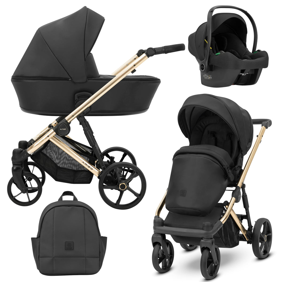 Wózek dziecięcy Kunert Arizo Premium 3w1 - złota rama - kolor: Black Eco