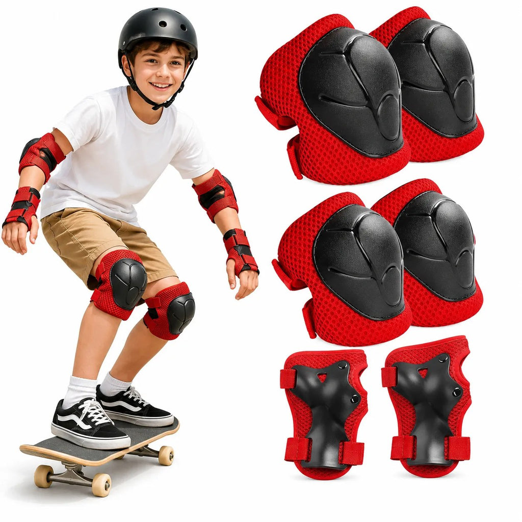 Kunert Kids protective gear set Tomi 1, 6-piece: knee, elbow and wrist guards – black-red
