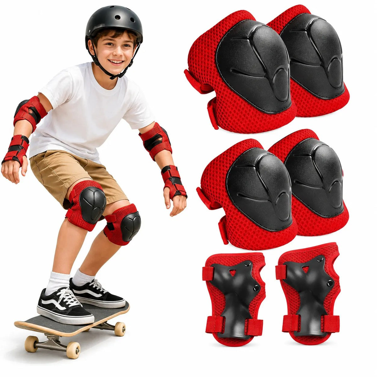 Kunert Kids protective gear set Tomi 1, 6-piece: knee, elbow and wrist guards – black-red
