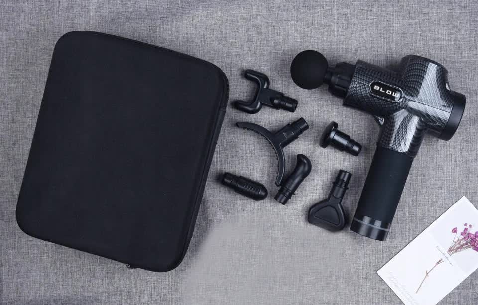 Massage gun black — kit flat lay (clean)