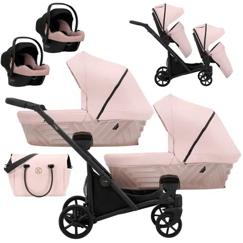 Wózek bliźniaczy Kunert Ivento Duo 3w1 - czarna rama - kolor: Smoky Pink