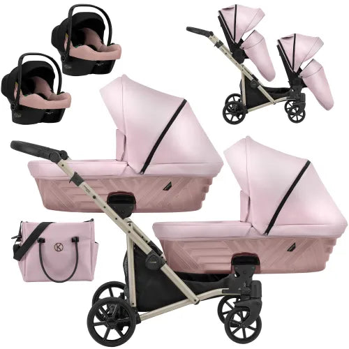 Wózek bliźniaczy Kunert Ivento Duo 3w1 - czarna rama - kolor: Smoky Pink